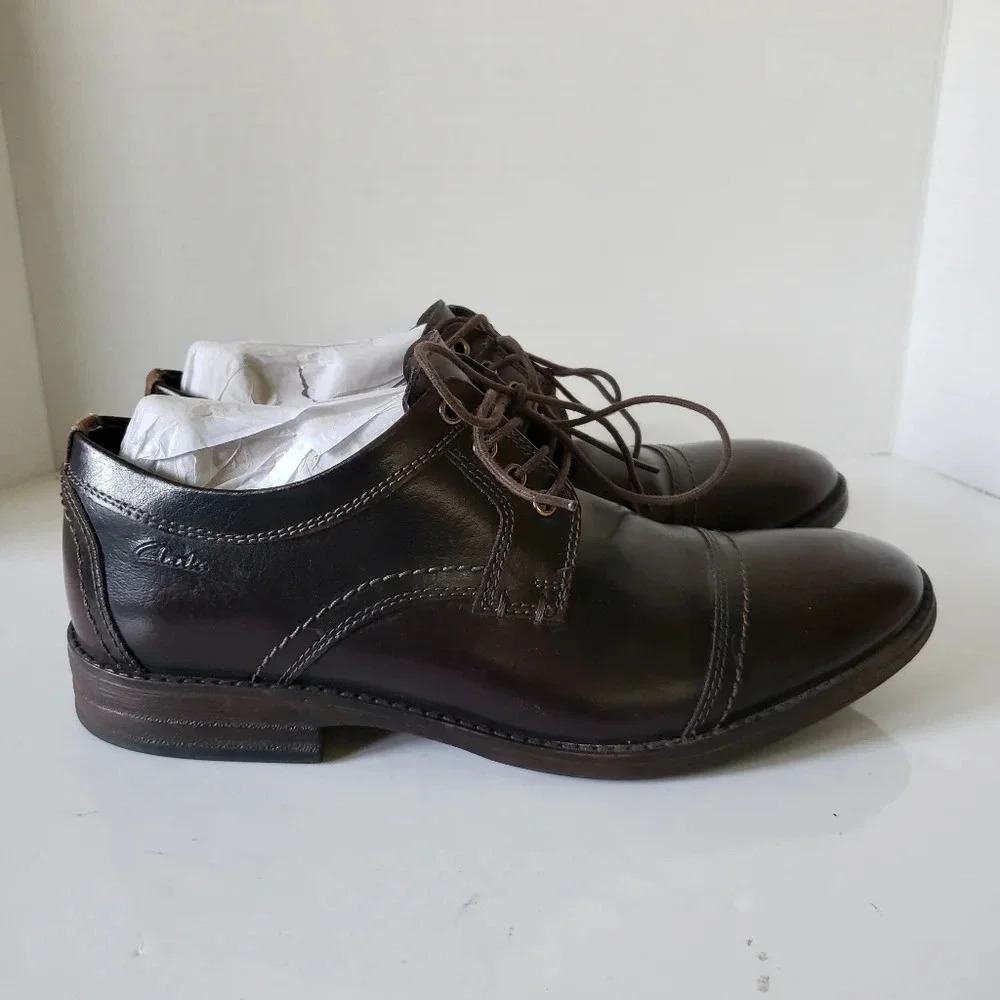 Clarks Collection Mens Brown Leather Lace-up Oxford,Dress Shoes 10M.